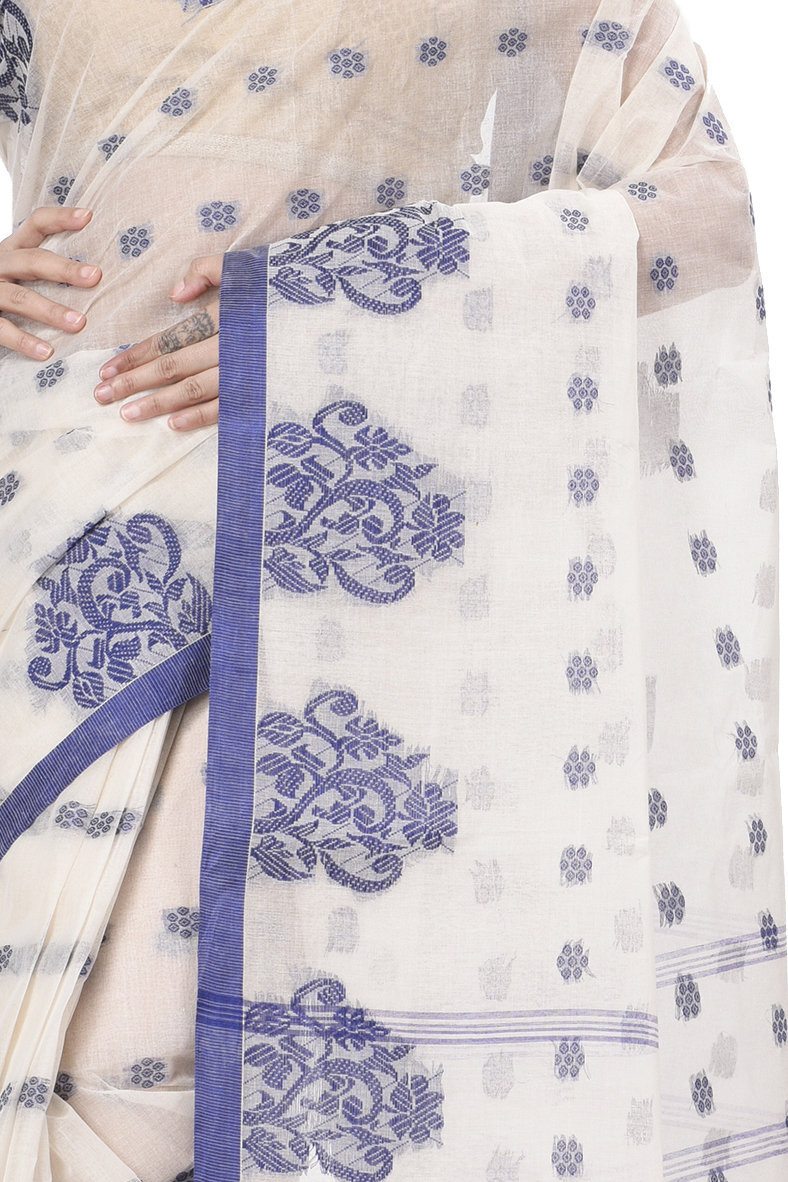 Blue Pure Cotton Botgach Tant Saree (520)
